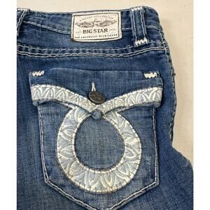 Big Star Liv Distressed Dark Wash Boot Cut Flap Pocket Jeans Womens 27x28